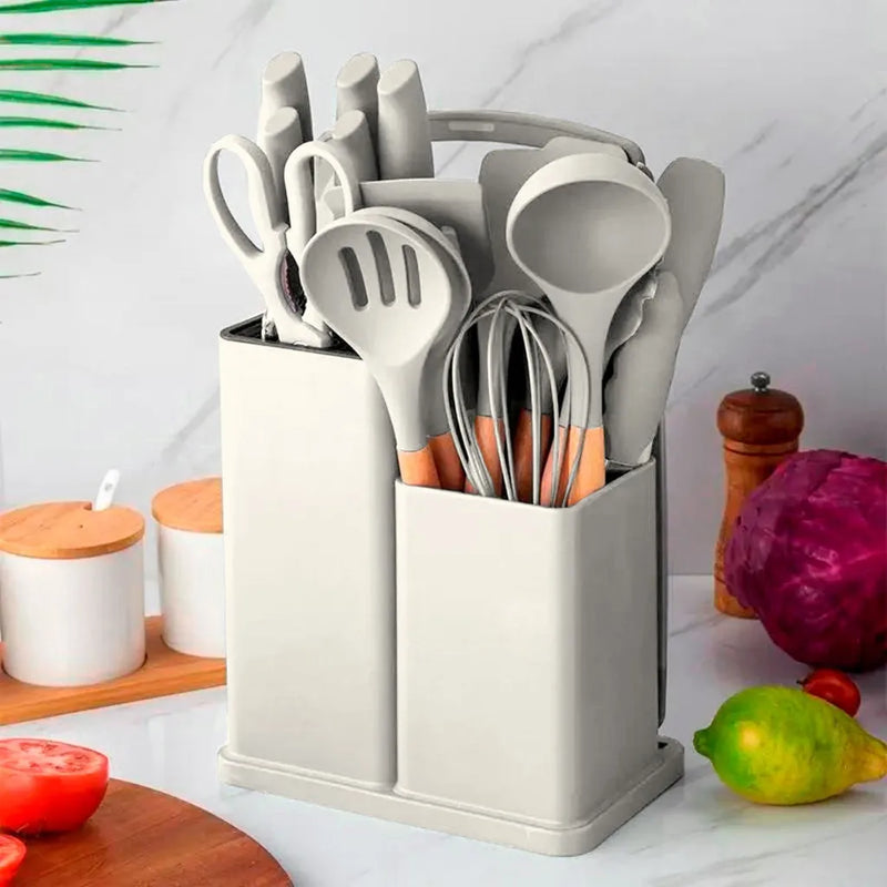 Kit Completo de Utensílios de Cozinha com 19 Peças – Conjunto Essencial para Todos os Chefs