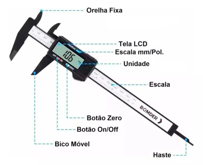 Calibre Digital Eletrônico – Ferramenta de Medição Precisão para Carpintaria e Mais