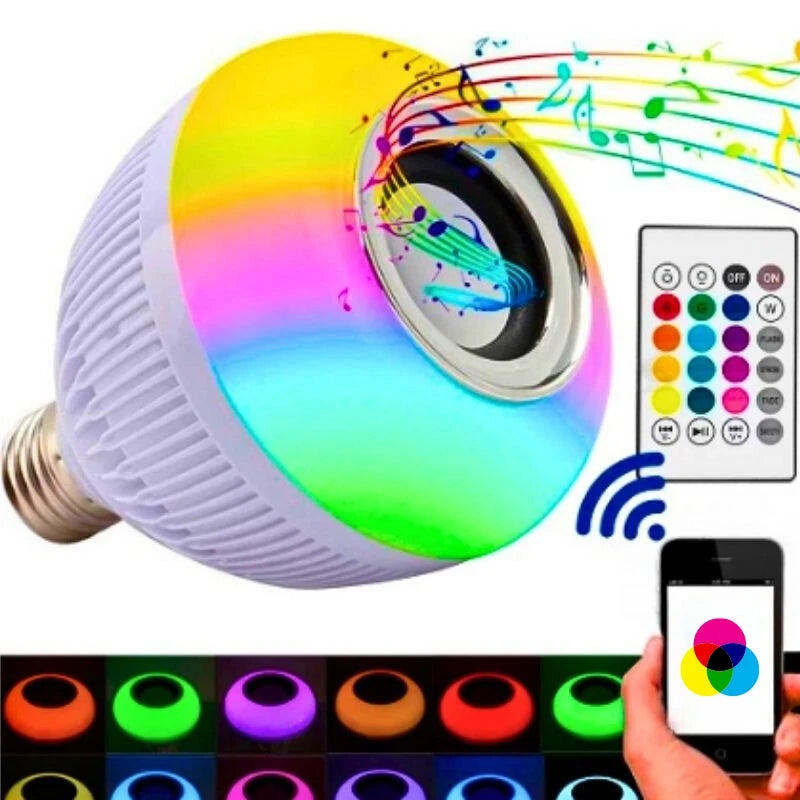 Lâmpada LED Colorida Musical com Bluetooth Wireless - 12W Bivolt com Controle (E27)