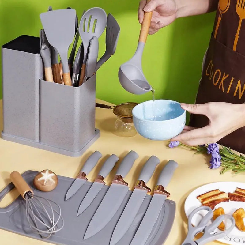 Kit Completo de Utensílios de Cozinha com 19 Peças – Conjunto Essencial para Todos os Chefs