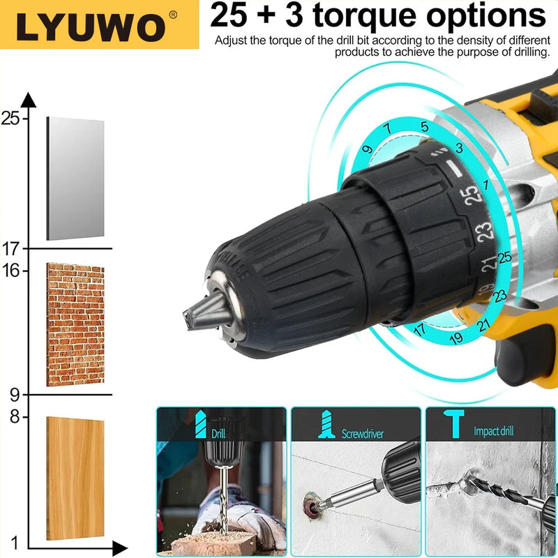 Furadeira Elétrica Recarregável LYUWO – Furadeira de Pistola e Parafusadeira Multifuncional para Casa