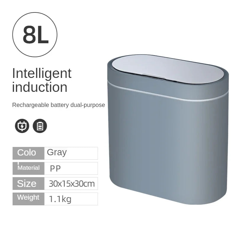 Lata de lixo do sensor inteligente automático, eletrônica do agregado familiar, cozinha, toalete, impermeável, costura estreita, 7L