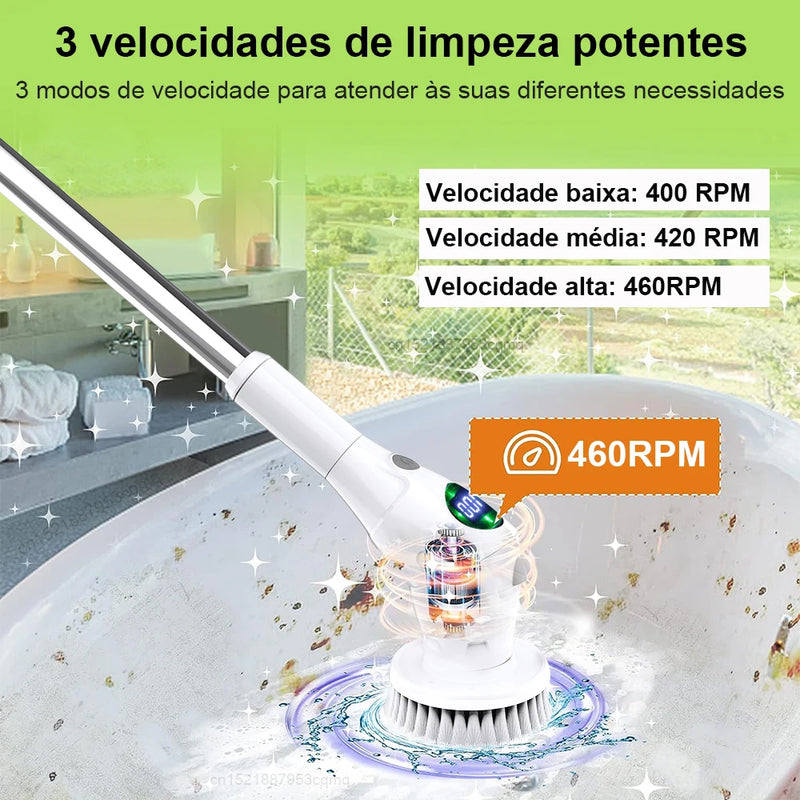 Escova Elétrica 8 em 1 Multifuncional – Limpeza Eficiente para Toda a Casa