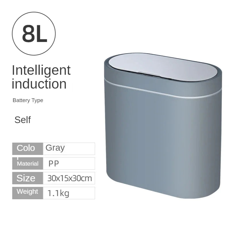 Lata de lixo do sensor inteligente automático, eletrônica do agregado familiar, cozinha, toalete, impermeável, costura estreita, 7L