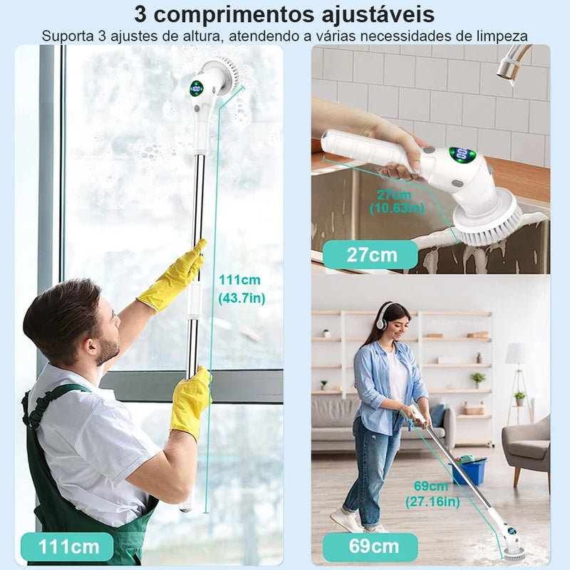 Escova Elétrica 8 em 1 Multifuncional – Limpeza Eficiente para Toda a Casa